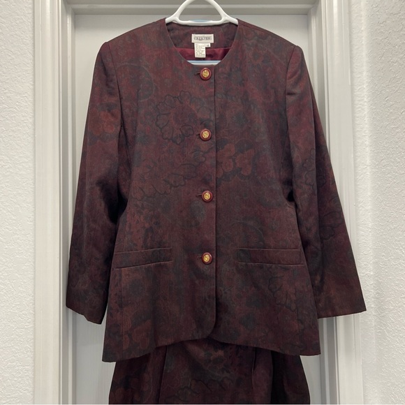 Vintage Collections Burgundy Floral Blazer Skirt Set Size 14 2 Piece Outfit - Picture 4 of 13